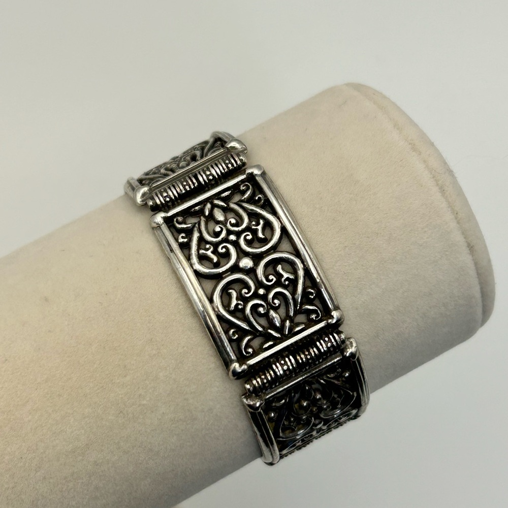 Brighton Jewelry Bar Link Bracelet Silver Plated Scrolled Hearts 7.5" Vintage - Picture 3 of 12